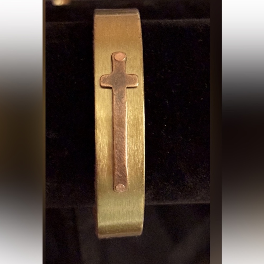 Brass and Copper Cross Cuff Bracelet